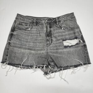 American Eagle Shorts Grey Faded Black Denim Highrise Mini frayed Hem Raw Edge